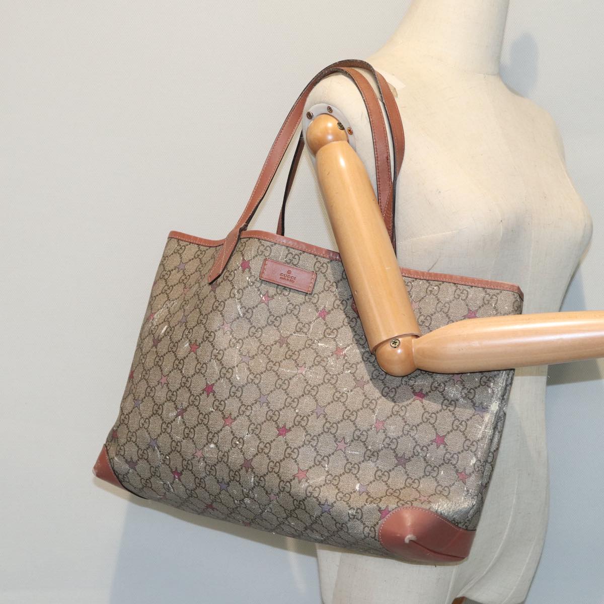 GUCCI GG Supreme Tote Bag Beige Pink Silver 309498 Auth 85716