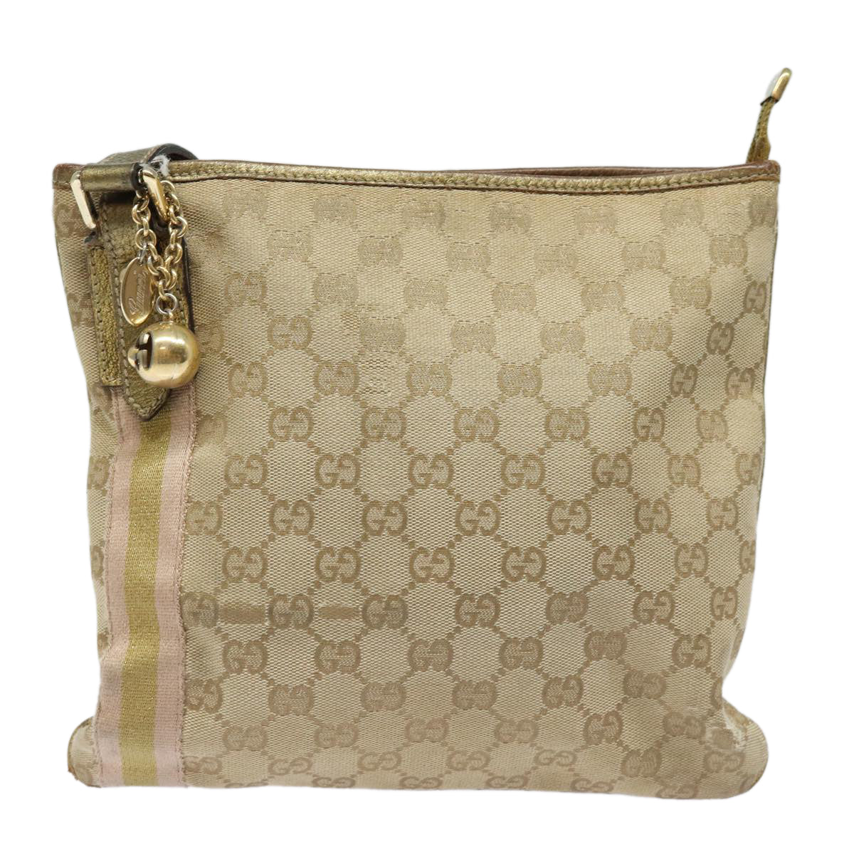 GUCCI GG Canvas Sherry Line Shoulder Bag Beige Gold pink 144388 Auth 85719