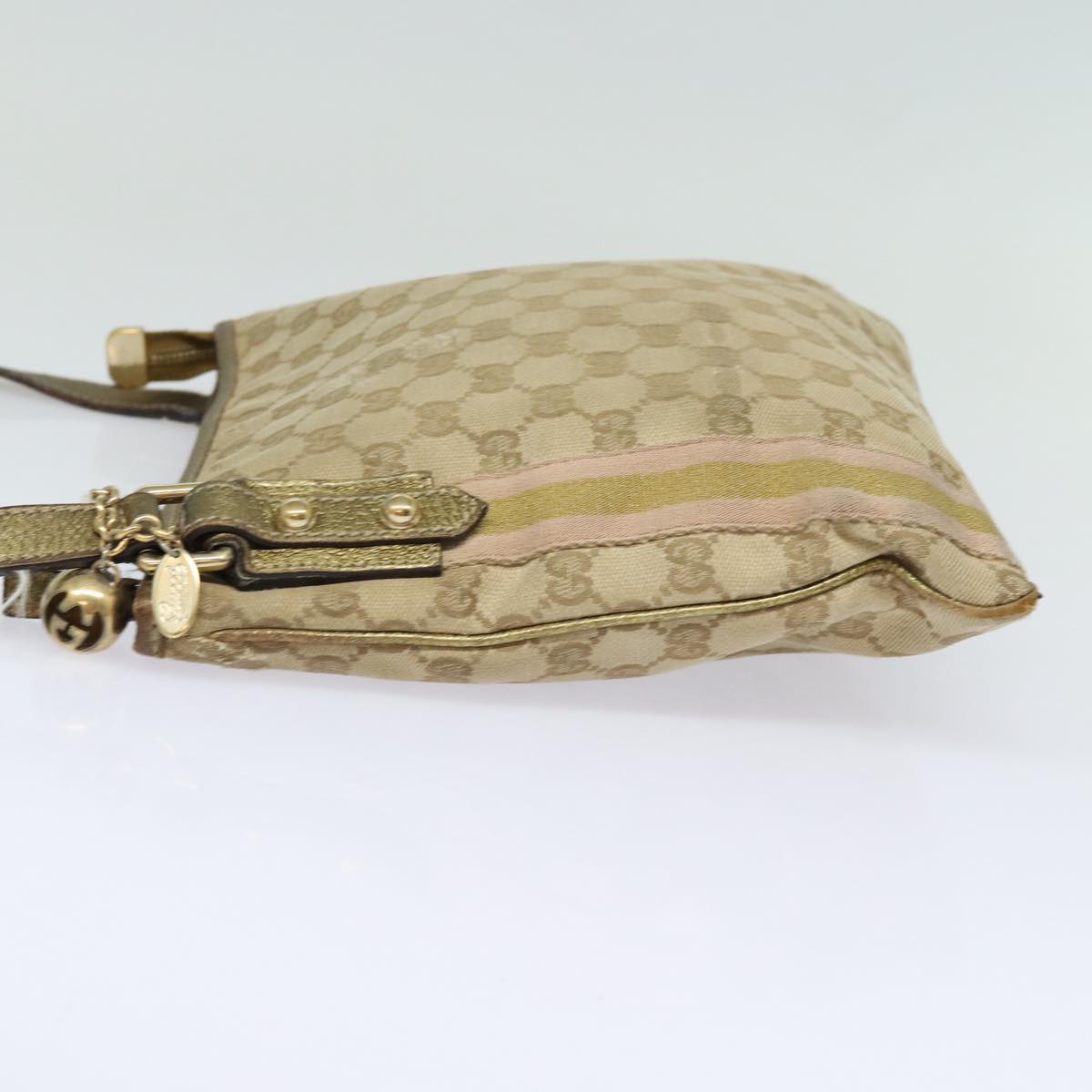 GUCCI GG Canvas Sherry Line Shoulder Bag Beige Gold pink 144388 Auth 85719