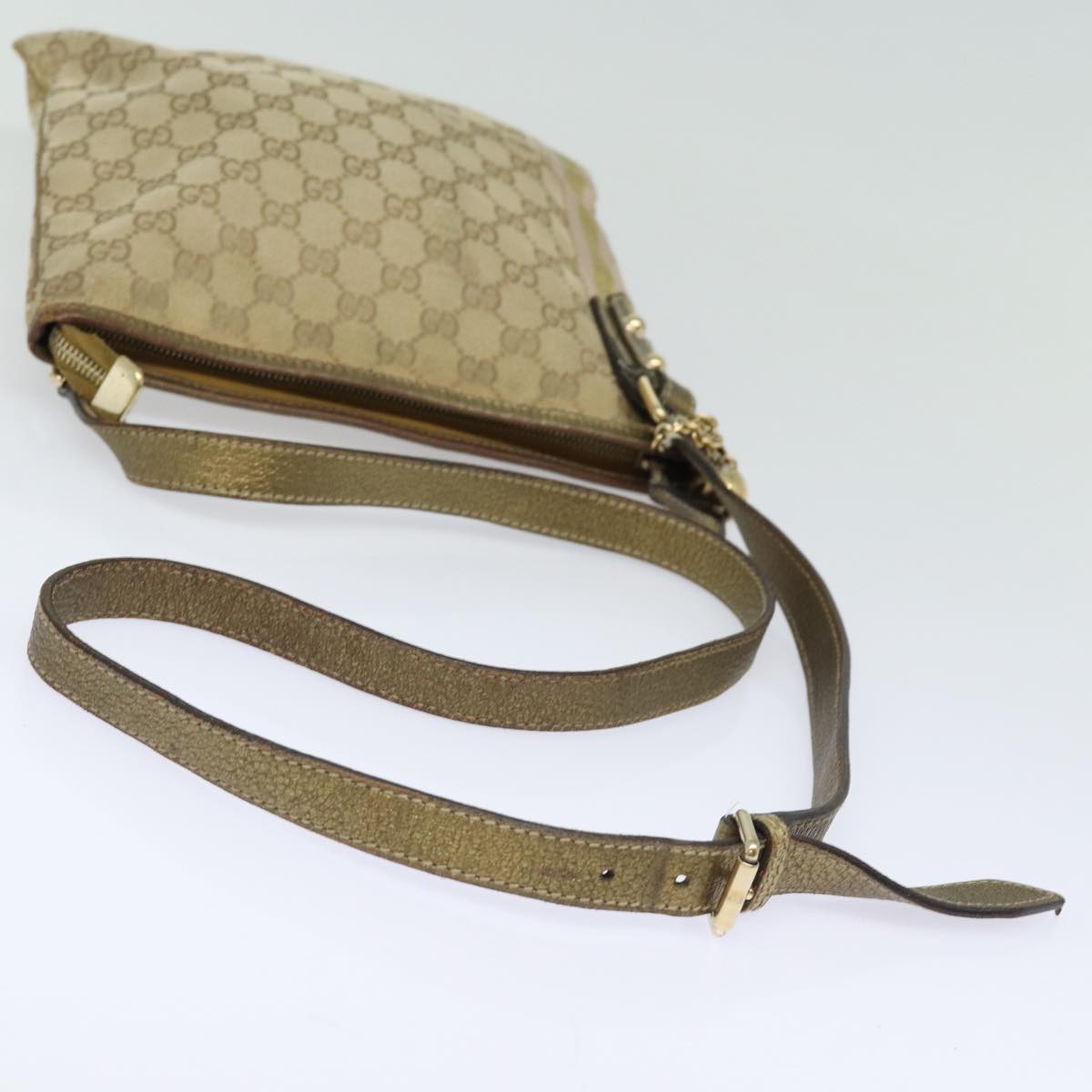 GUCCI GG Canvas Sherry Line Shoulder Bag Beige Gold pink 144388 Auth 85719