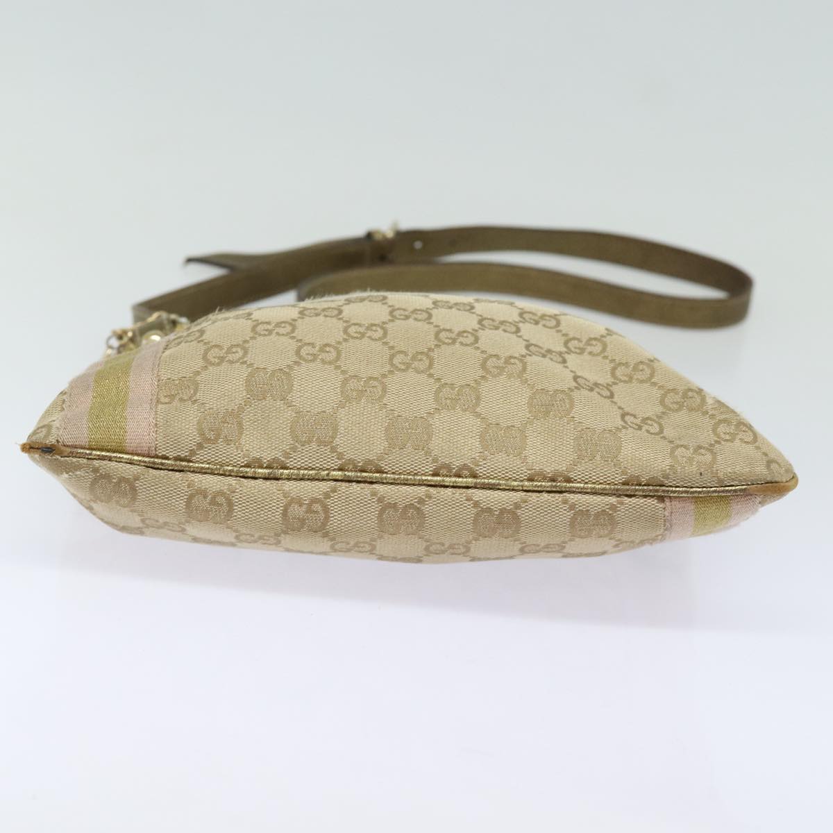 GUCCI GG Canvas Sherry Line Shoulder Bag Beige Gold pink 144388 Auth 85719