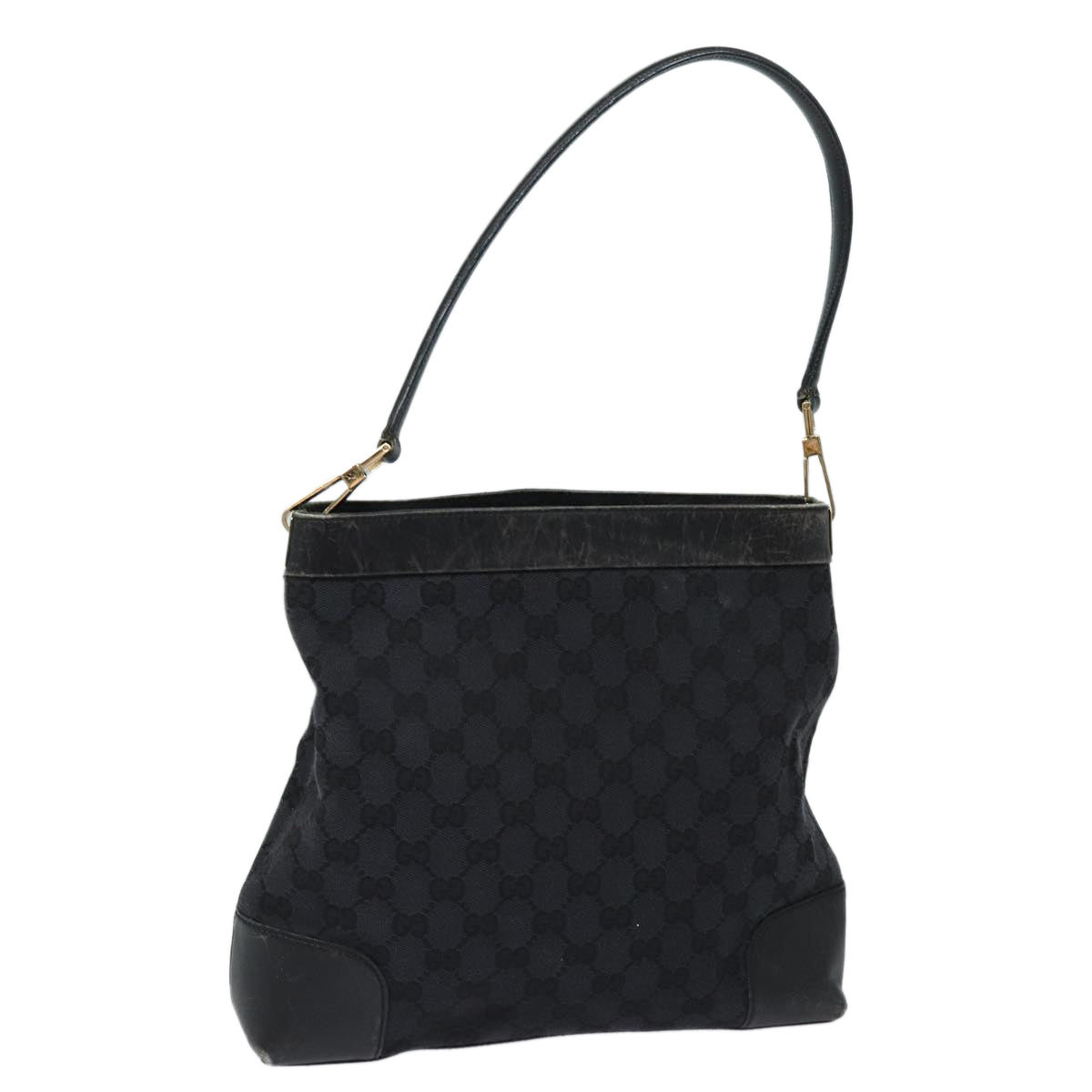 GUCCI GG Canvas Shoulder Bag Black Gold 001 4231 Auth 85720