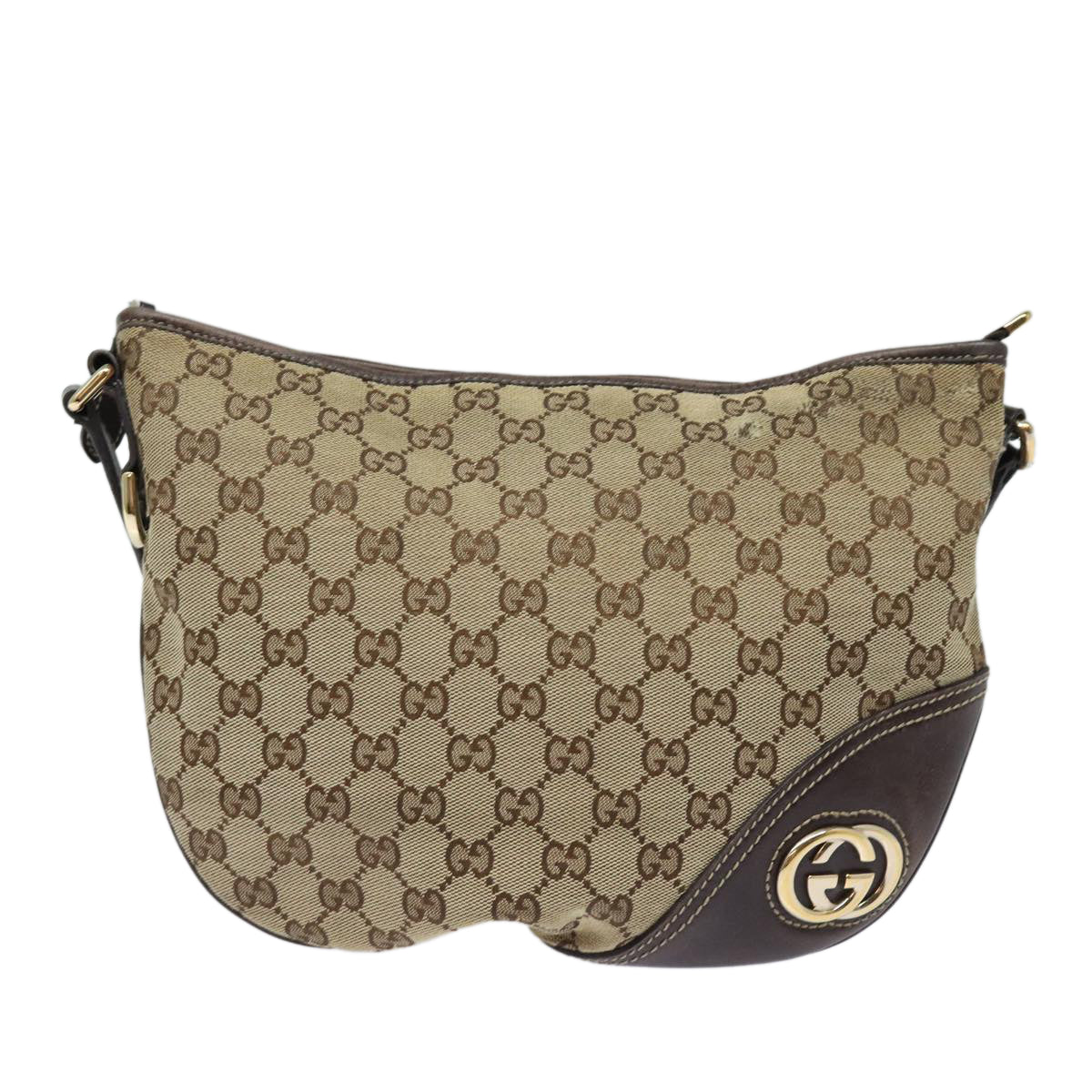 GUCCI GG Canvas Shoulder Bag Beige Gold 169998 Auth 85721