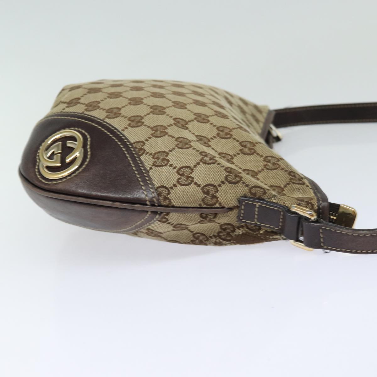 GUCCI GG Canvas Shoulder Bag Beige Gold 169998 Auth 85721