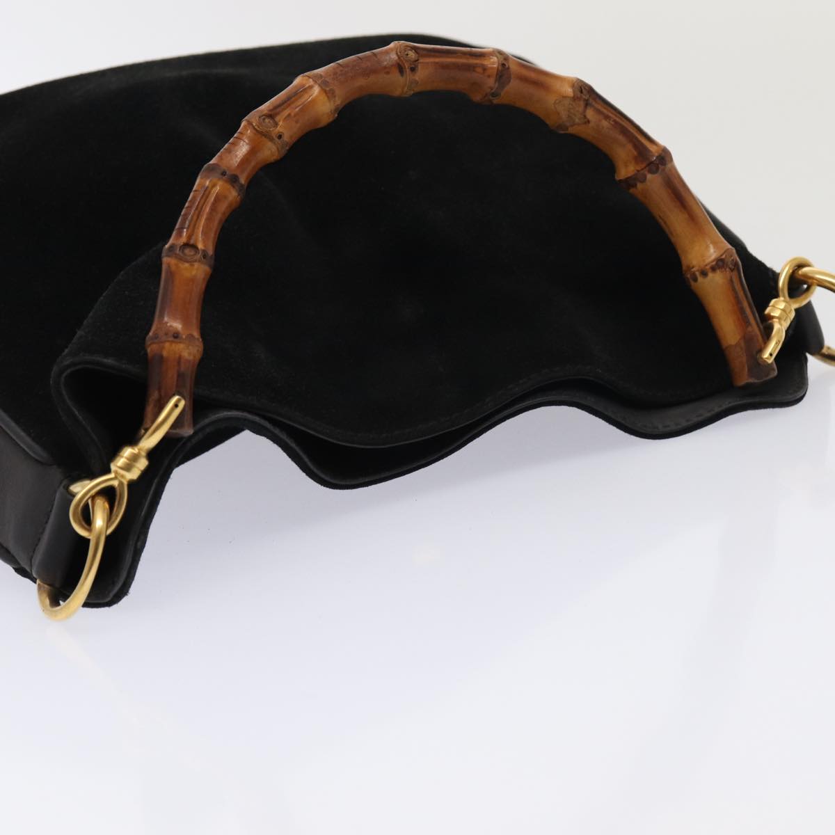 GUCCI Bamboo Hand Bag Suede 2way Black Gold 001 3754 1638 Auth 85727