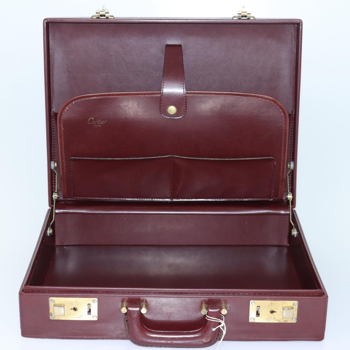 CARTIER Trunk Leather Bordeaux Gold Auth 85729