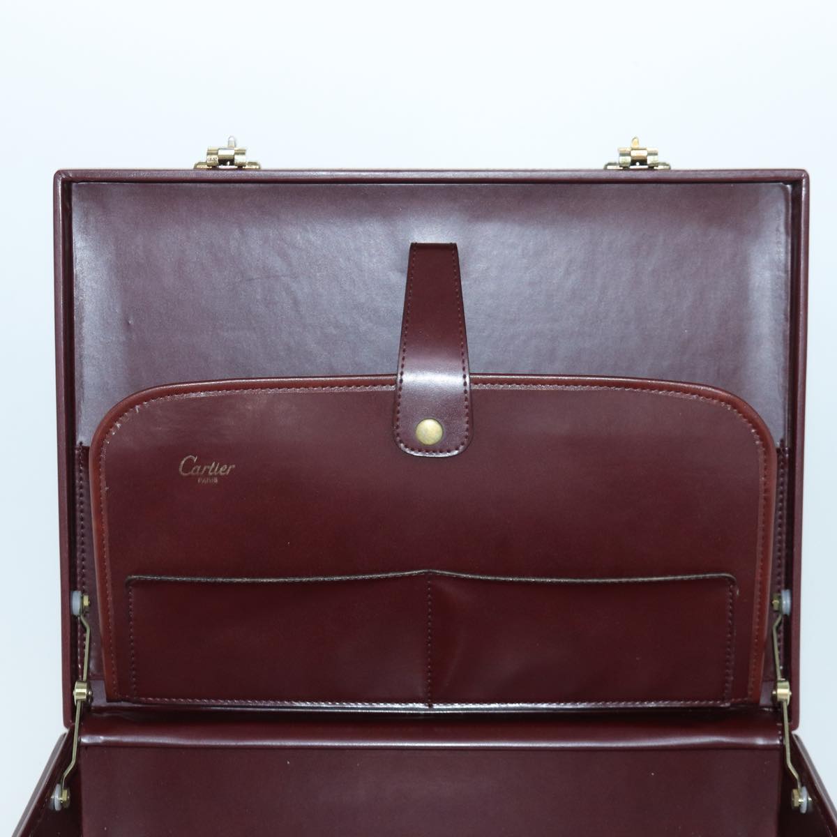 CARTIER Trunk Leather Bordeaux Gold Auth 85729