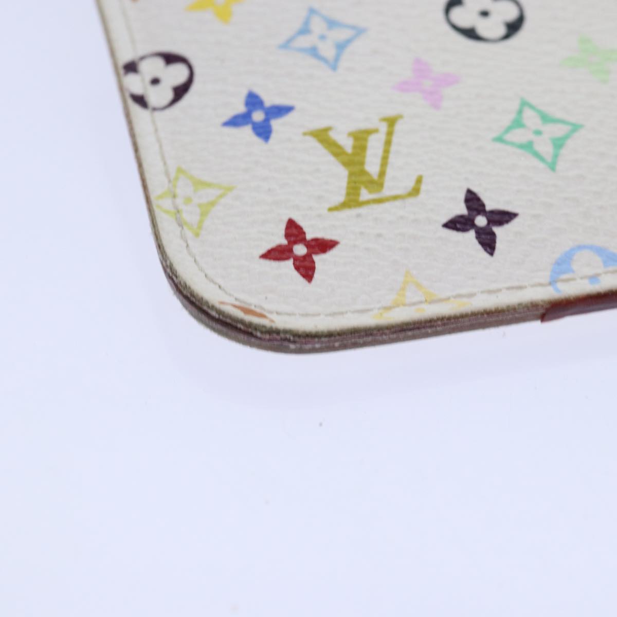 LOUIS VUITTON Multicolor Pochette Cles NM Coin Purse White M93734 LV Auth 85742