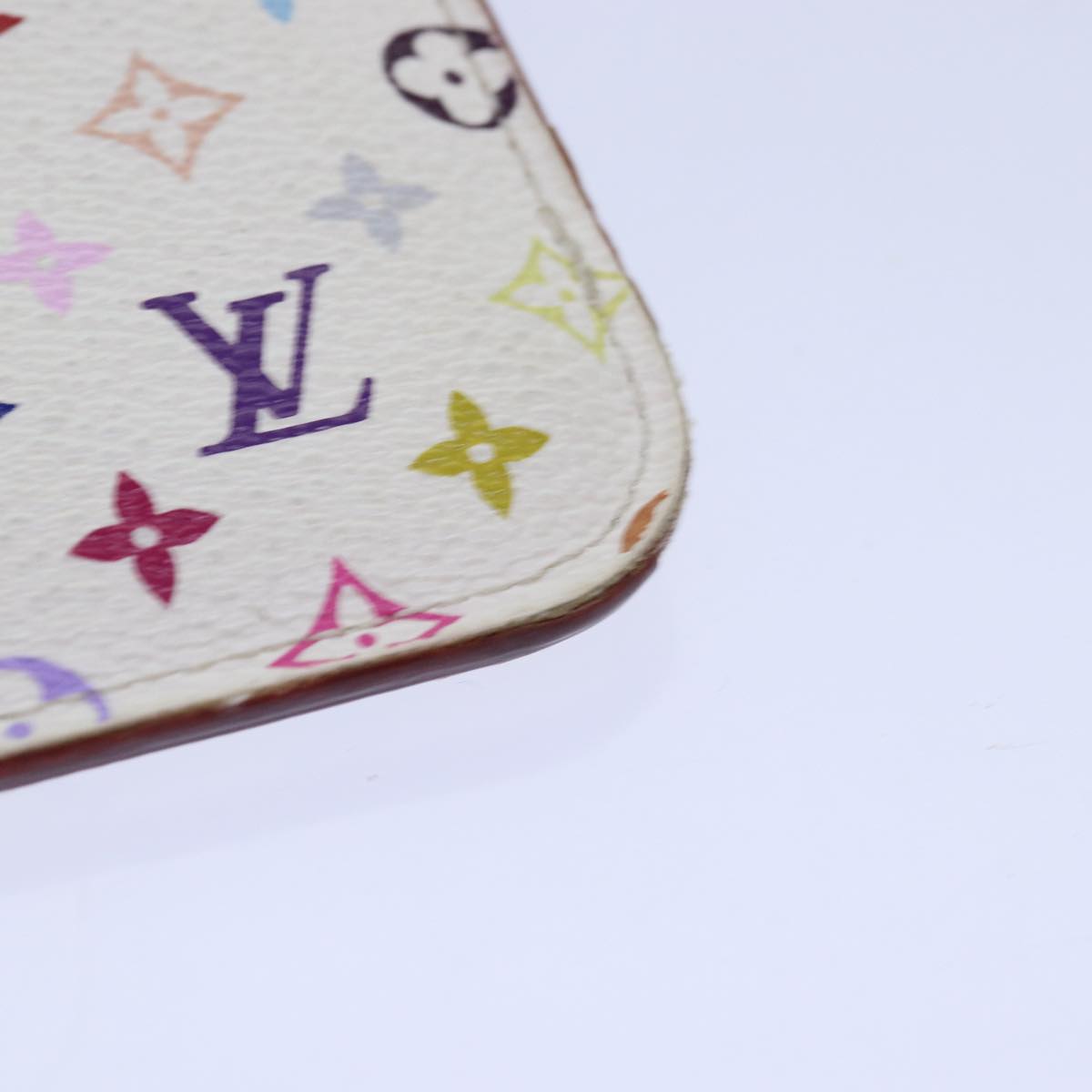 LOUIS VUITTON Multicolor Pochette Cles NM Coin Purse White M93734 LV Auth 85742