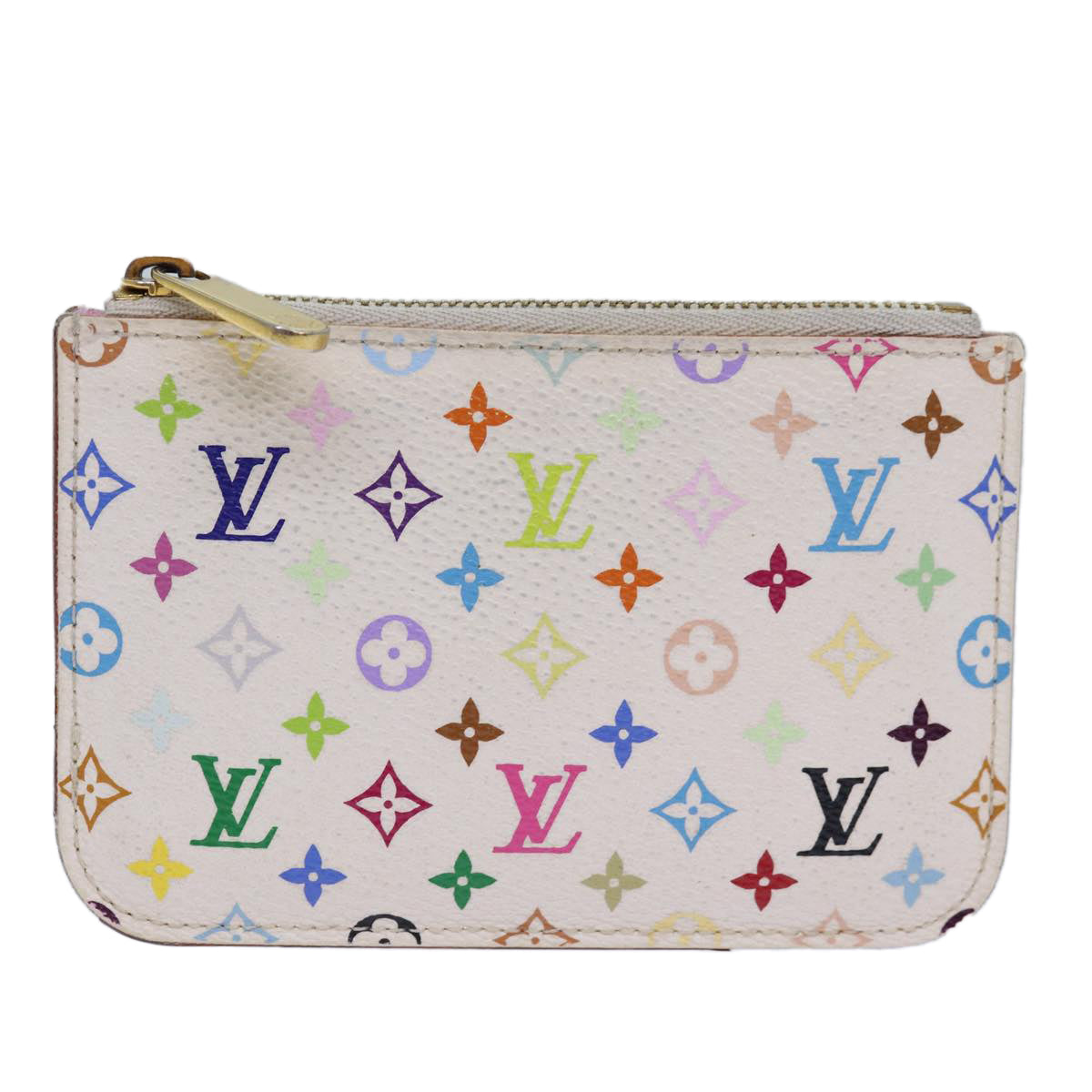 LOUIS VUITTON Multicolor Pochette Cles NM Coin Purse White M93734 LV Auth 85742