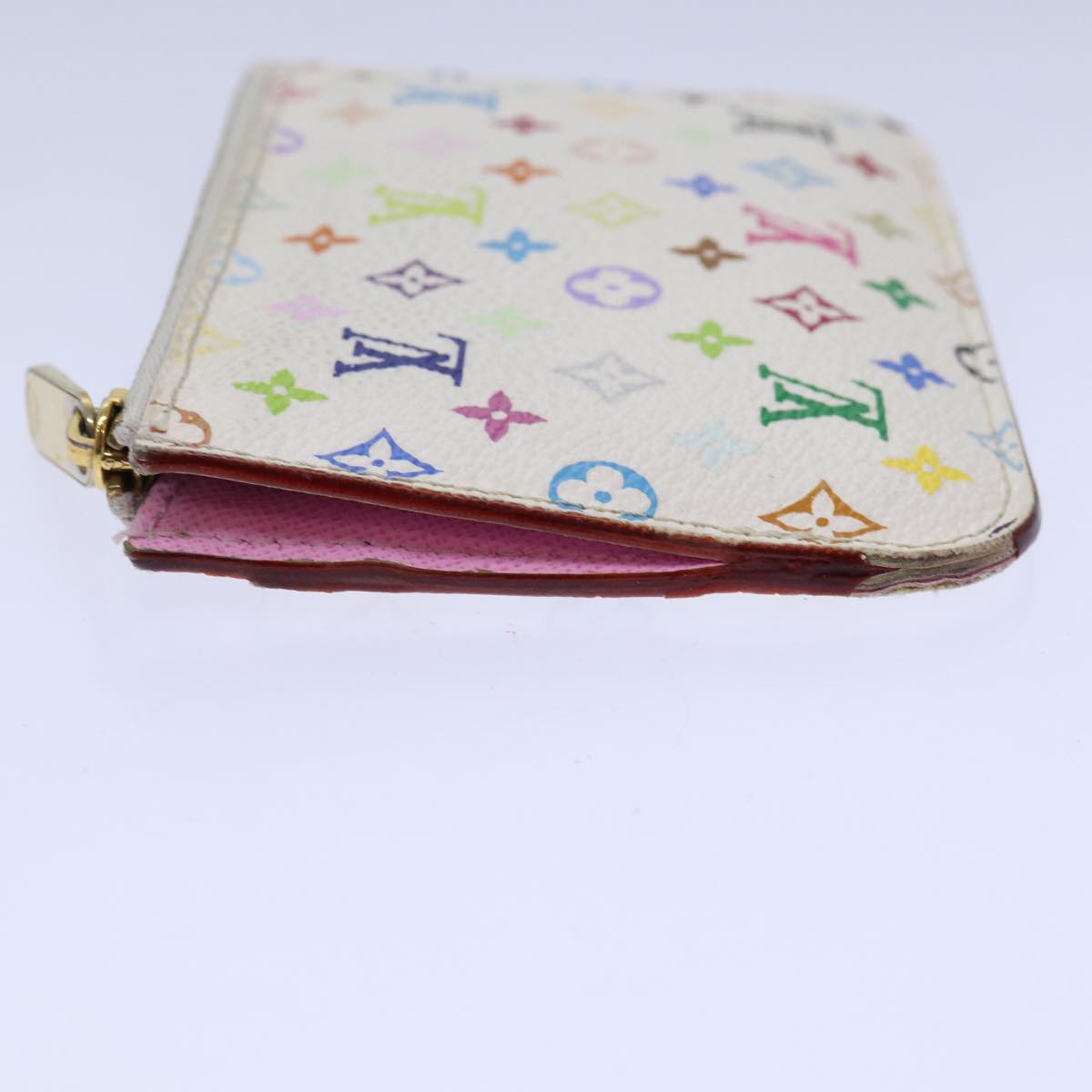 LOUIS VUITTON Multicolor Pochette Cles NM Coin Purse White M93734 LV Auth 85742