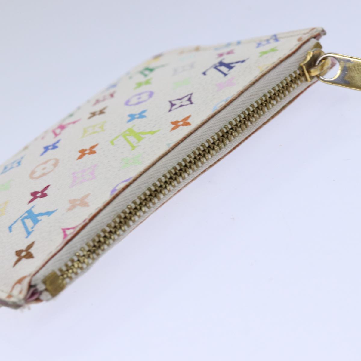 LOUIS VUITTON Multicolor Pochette Cles NM Coin Purse White M93734 LV Auth 85742