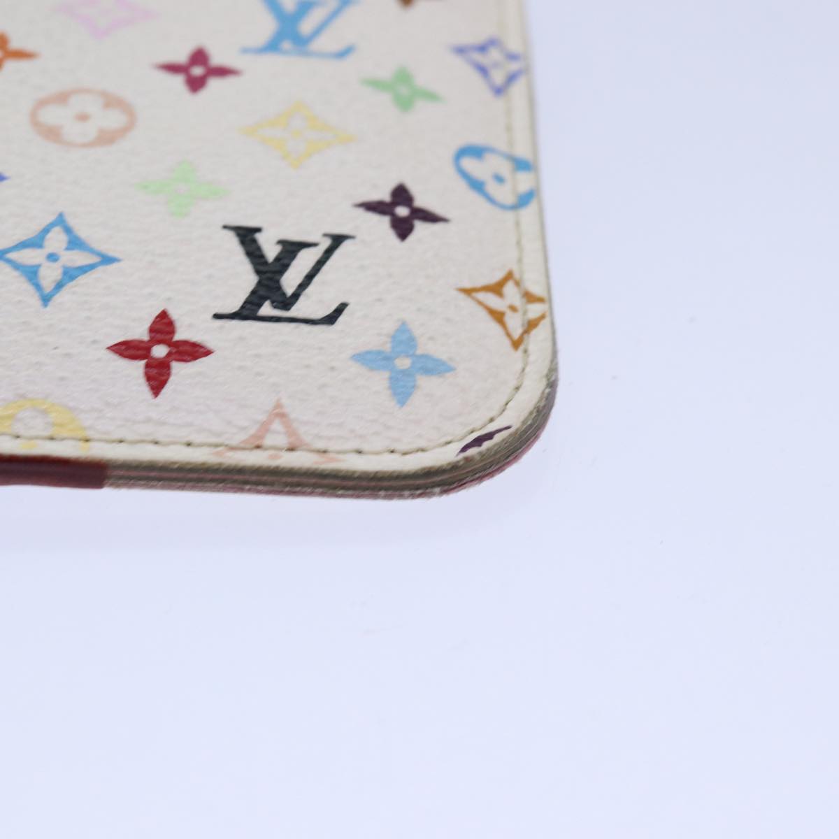 LOUIS VUITTON Multicolor Pochette Cles NM Coin Purse White M93734 LV Auth 85742