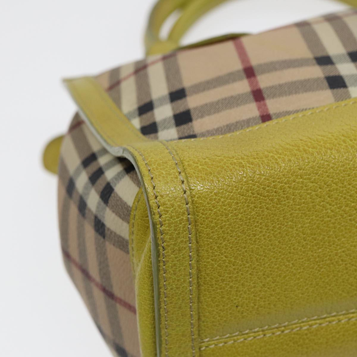 BURBERRY Nova Check Hand Bag PVC 2way Beige Gold Pistachio Yellow Auth 85745