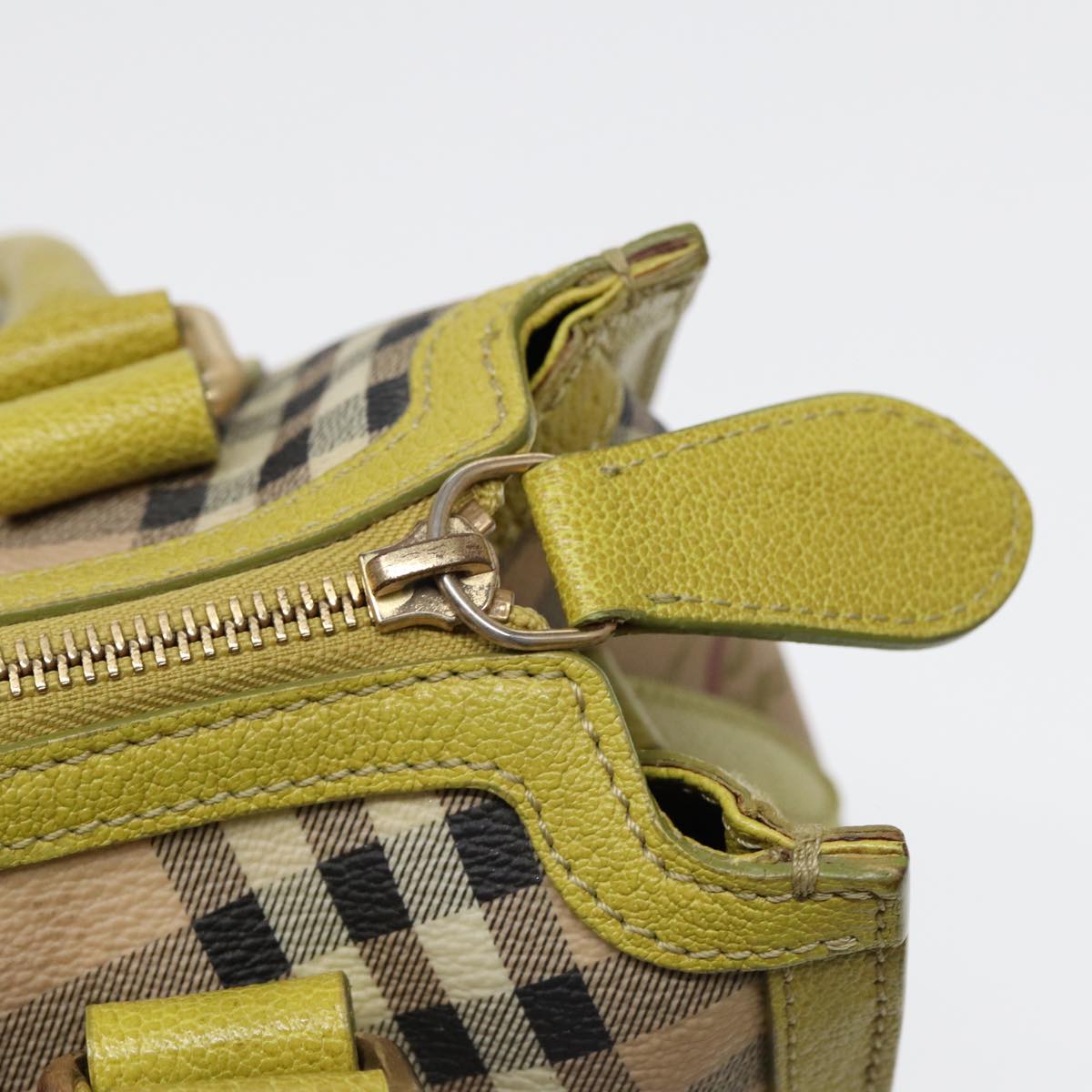 BURBERRY Nova Check Hand Bag PVC 2way Beige Gold Pistachio Yellow Auth 85745