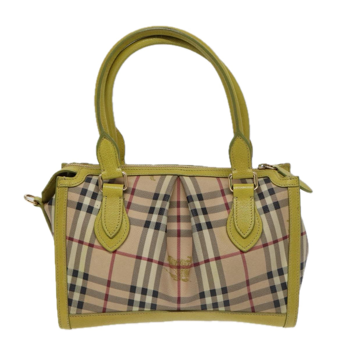 BURBERRY Nova Check Hand Bag PVC 2way Beige Gold Pistachio Yellow Auth 85745