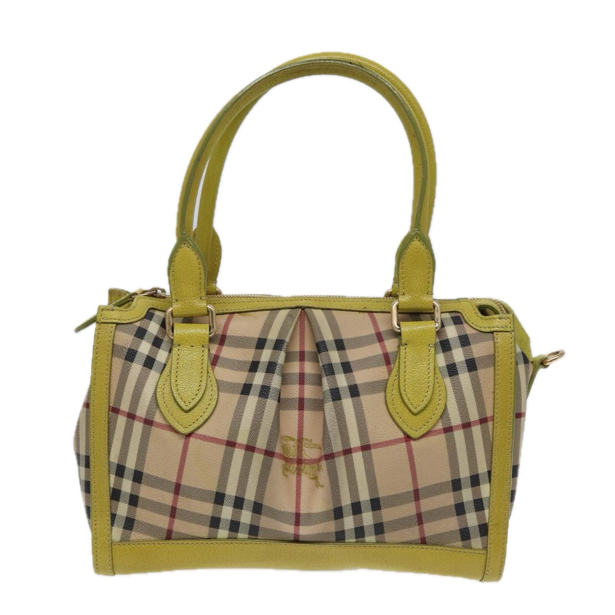 BURBERRY Nova Check Hand Bag PVC 2way Beige Gold Pistachio Yellow Auth 85745 - 0