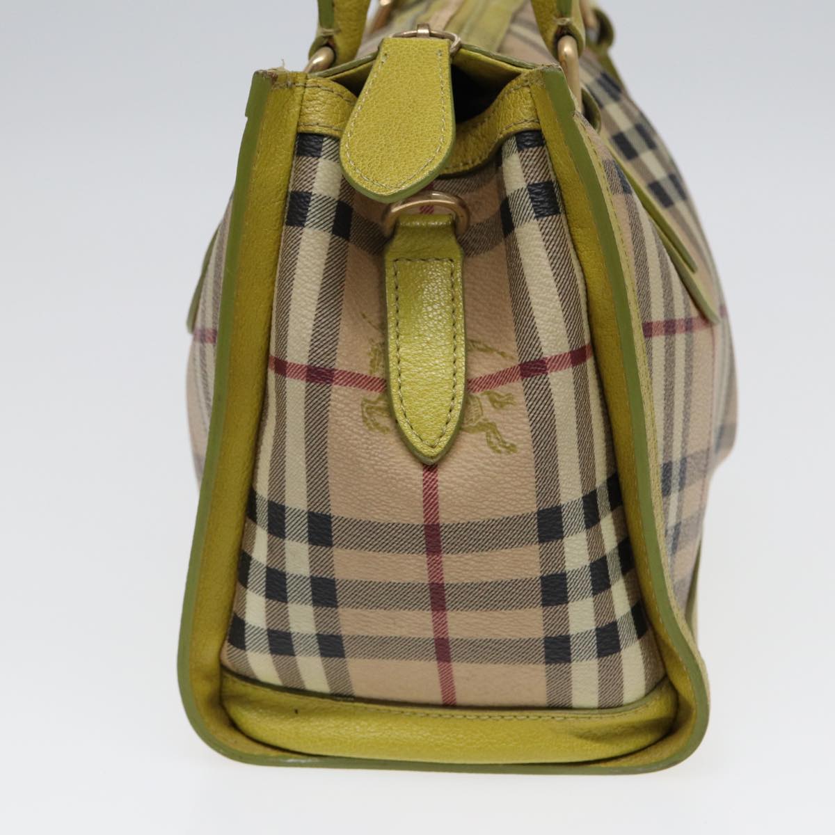 BURBERRY Nova Check Hand Bag PVC 2way Beige Gold Pistachio Yellow Auth 85745