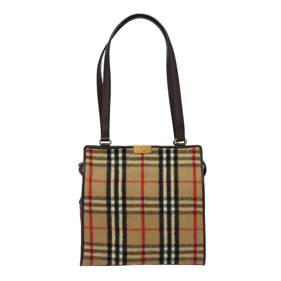 Burberrys Nova Check Shoulder Bag Wool Beige Gold Auth 85746