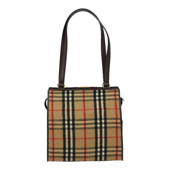 Burberry Nova Check Schultertasche Wolle Beige Gold Original 85746