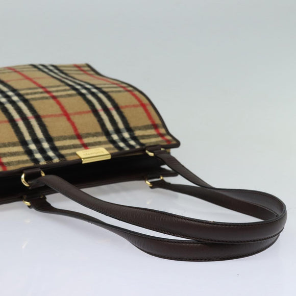 Burberry Nova Check Schultertasche Wolle Beige Gold Original 85746