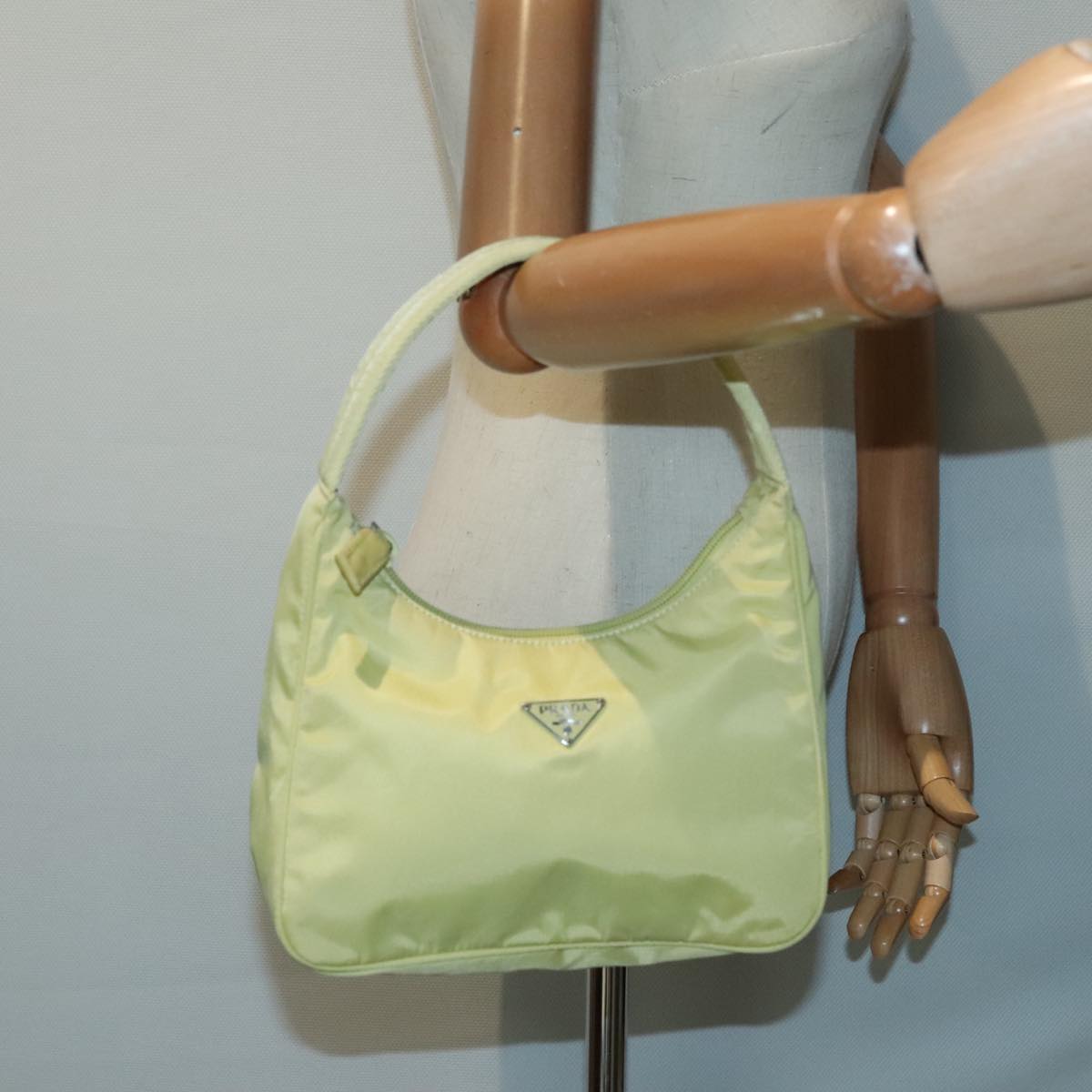 PRADA Hand Bag Nylon Yellow Silver Auth 85763