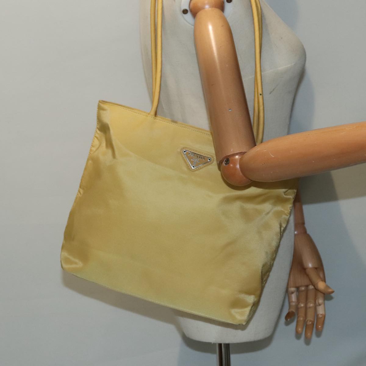 PRADA Tote Bag Nylon Yellow Silver Auth 85764