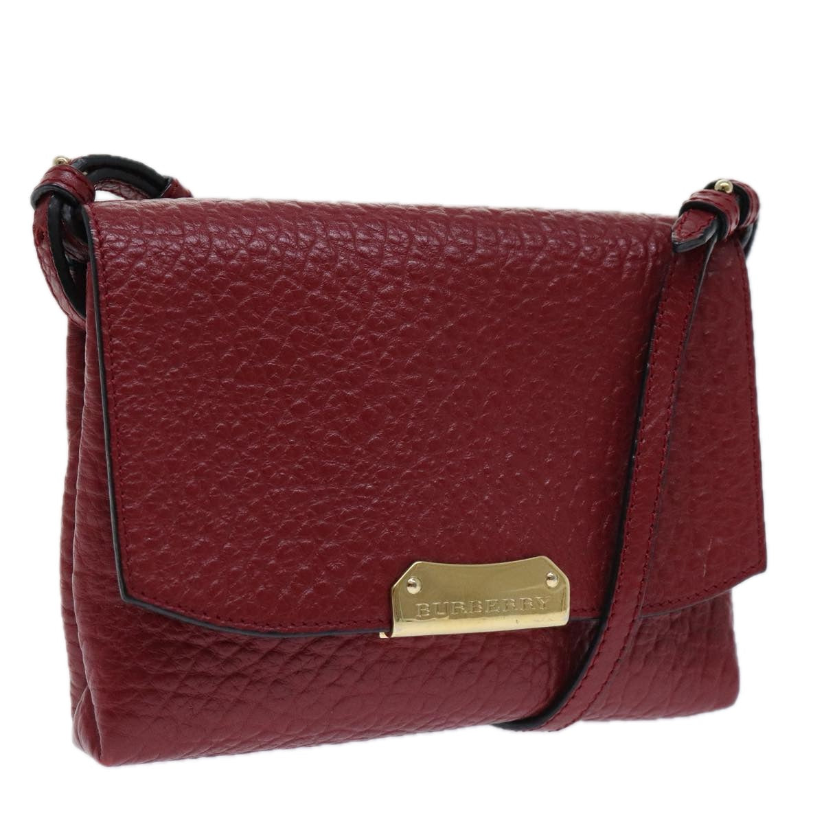 BURBERRY Shoulder Bag Leather Red Gold Auth 85765