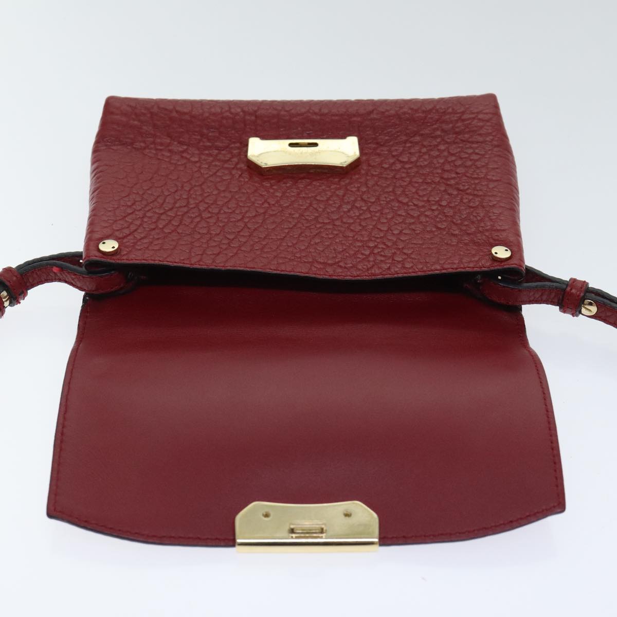 BURBERRY Shoulder Bag Leather Red Gold Auth 85765