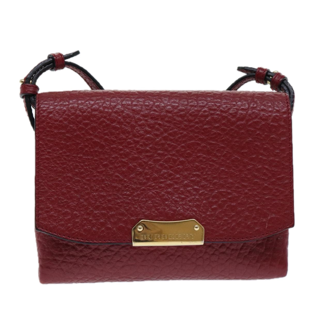 BURBERRY Shoulder Bag Leather Red Gold Auth 85765