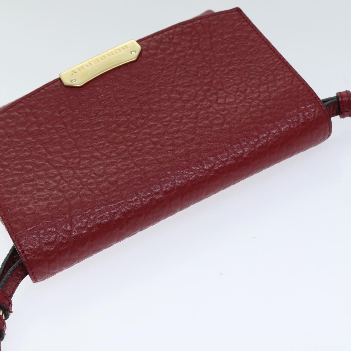 BURBERRY Shoulder Bag Leather Red Gold Auth 85765