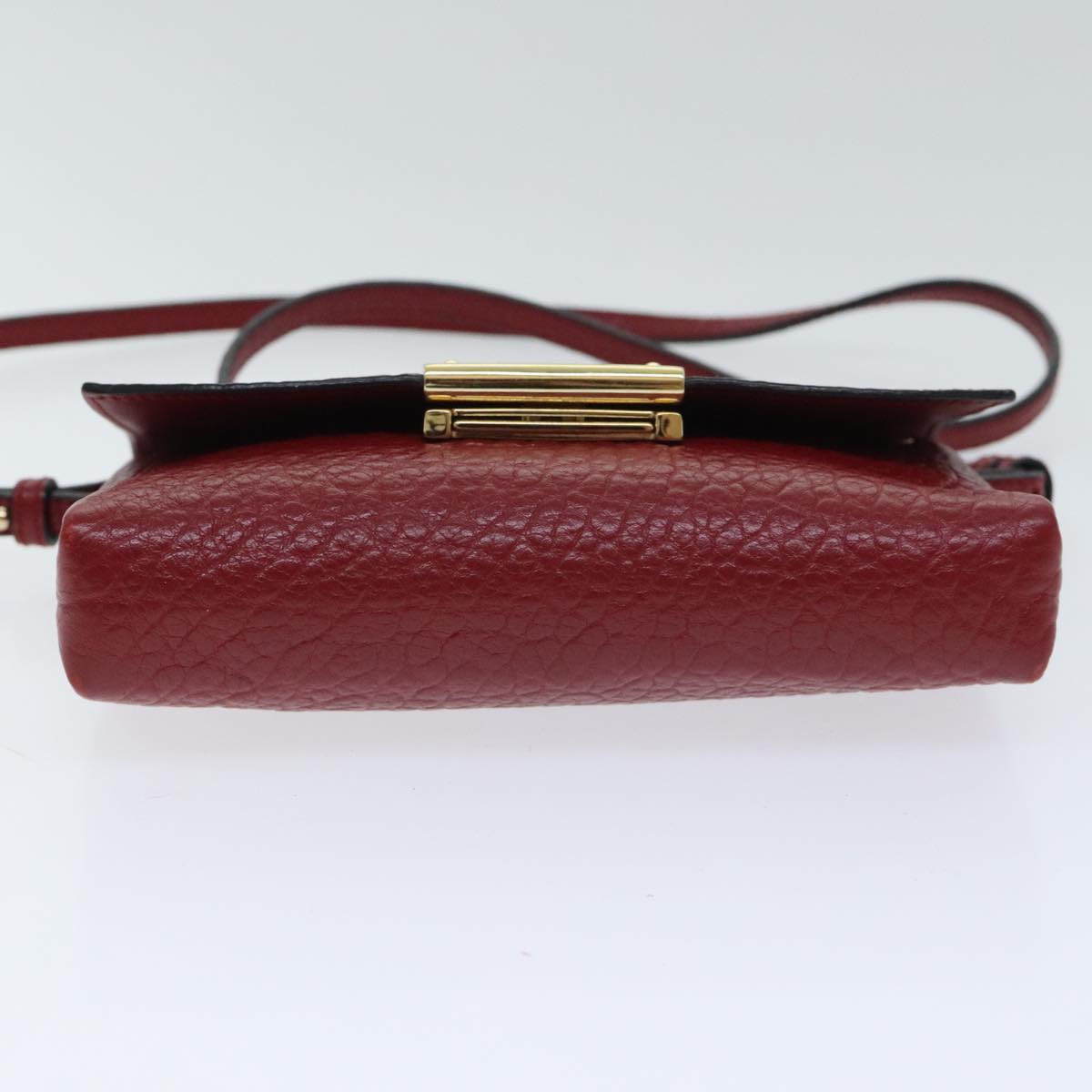 BURBERRY Shoulder Bag Leather Red Gold Auth 85765