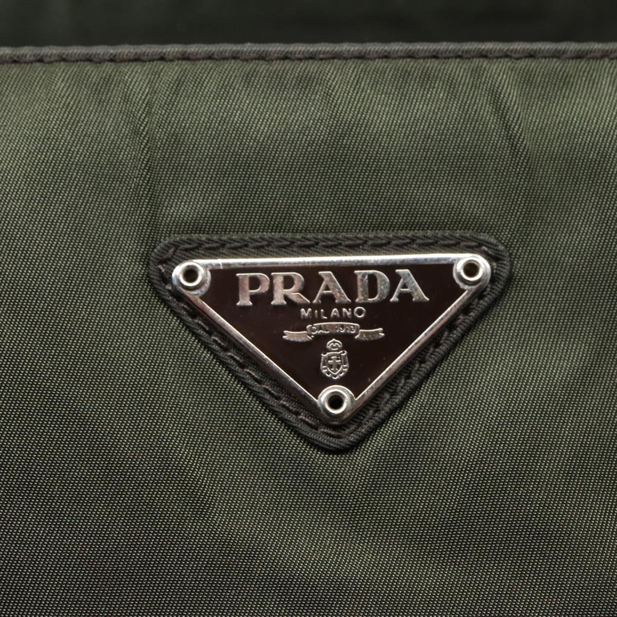 PRADA Hand Bag Nylon Khaki Silver Auth 85766