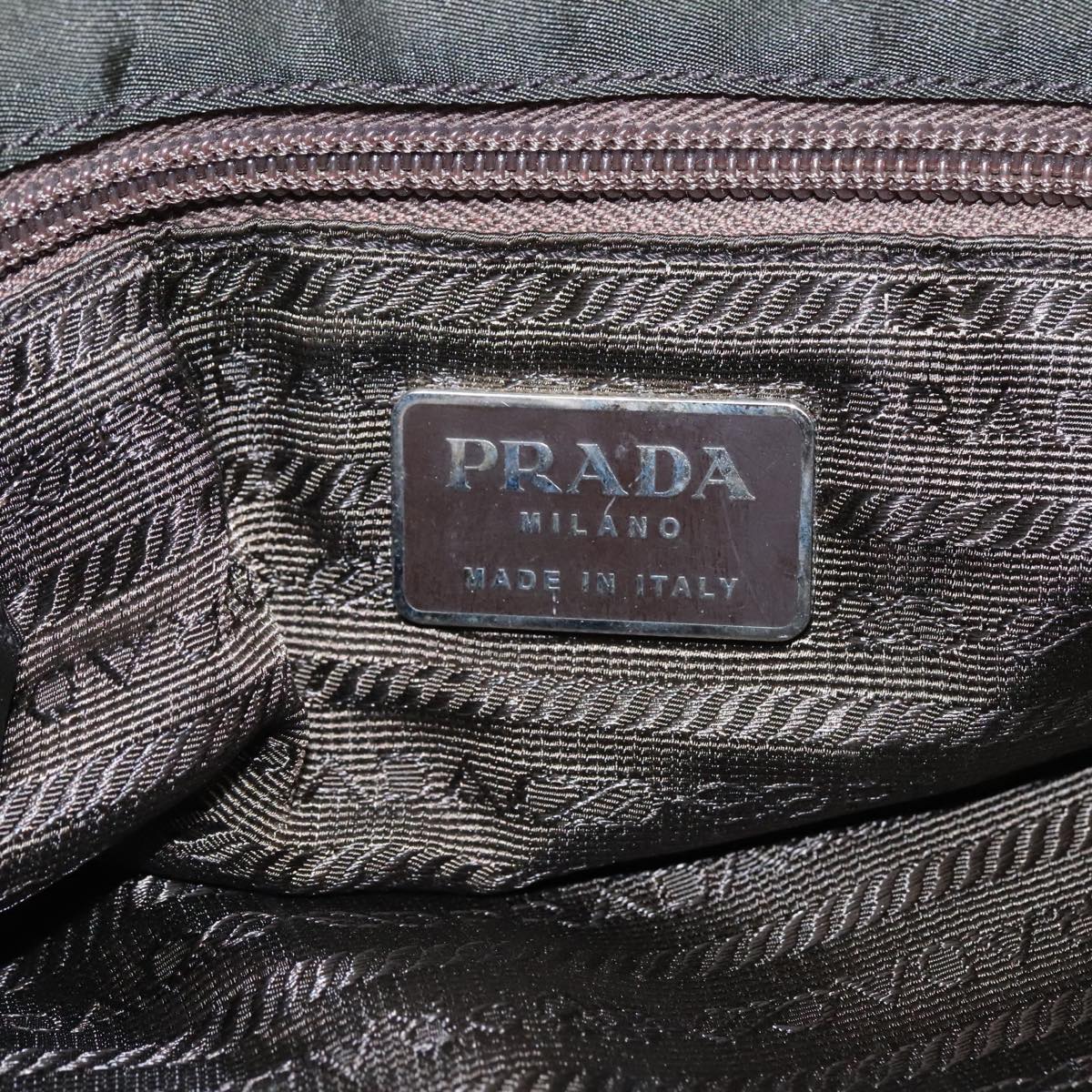 PRADA Hand Bag Nylon Khaki Silver Auth 85766