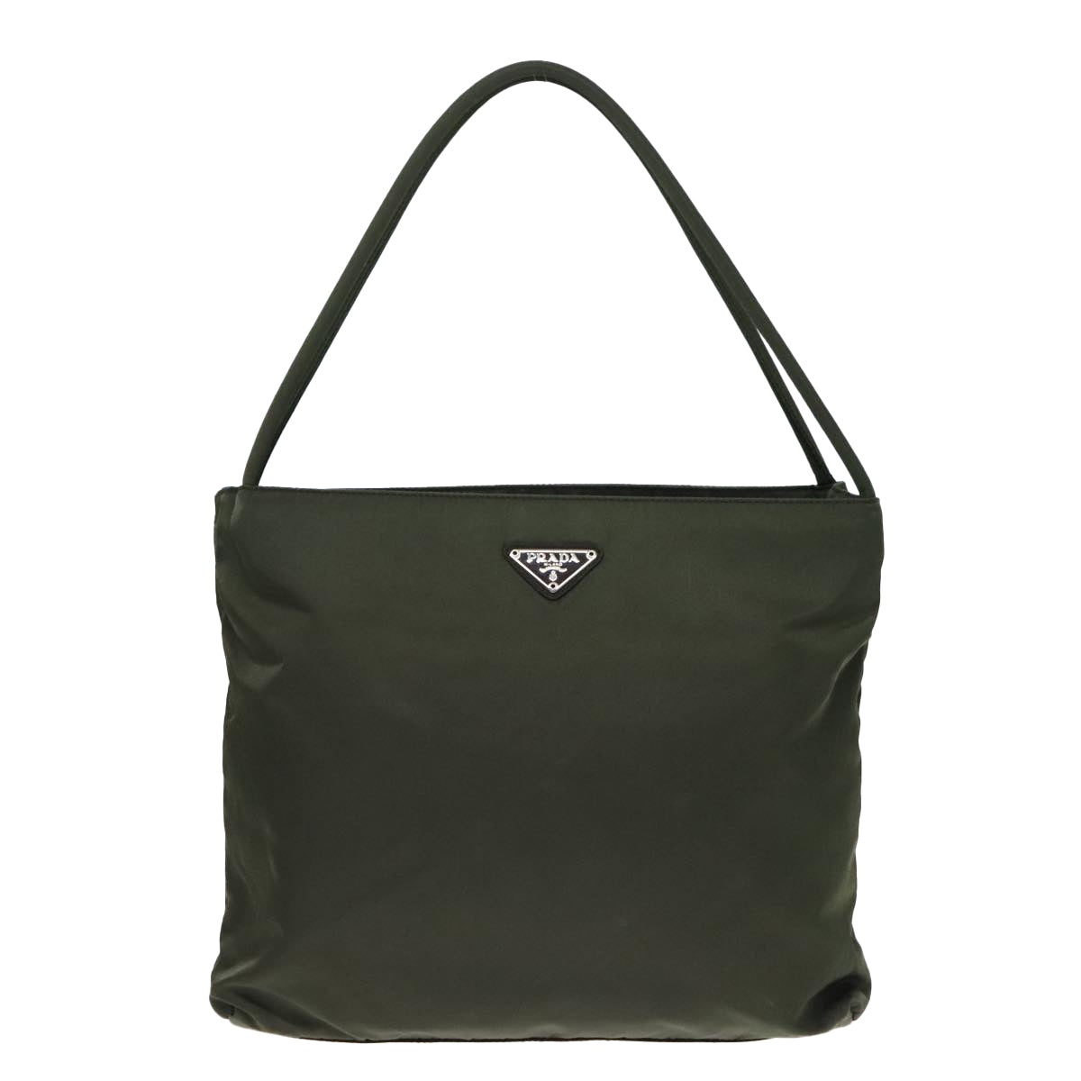 PRADA Hand Bag Nylon Khaki Silver Auth 85766