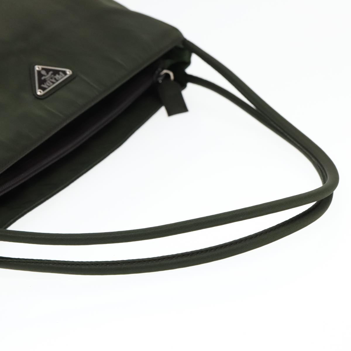 PRADA Hand Bag Nylon Khaki Silver Auth 85766