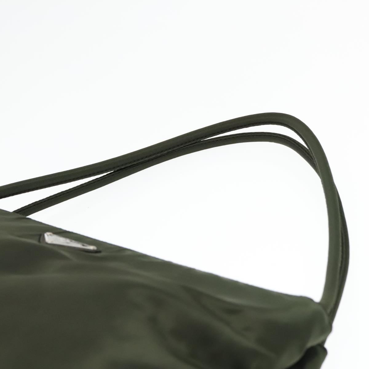 PRADA Hand Bag Nylon Khaki Silver Auth 85766