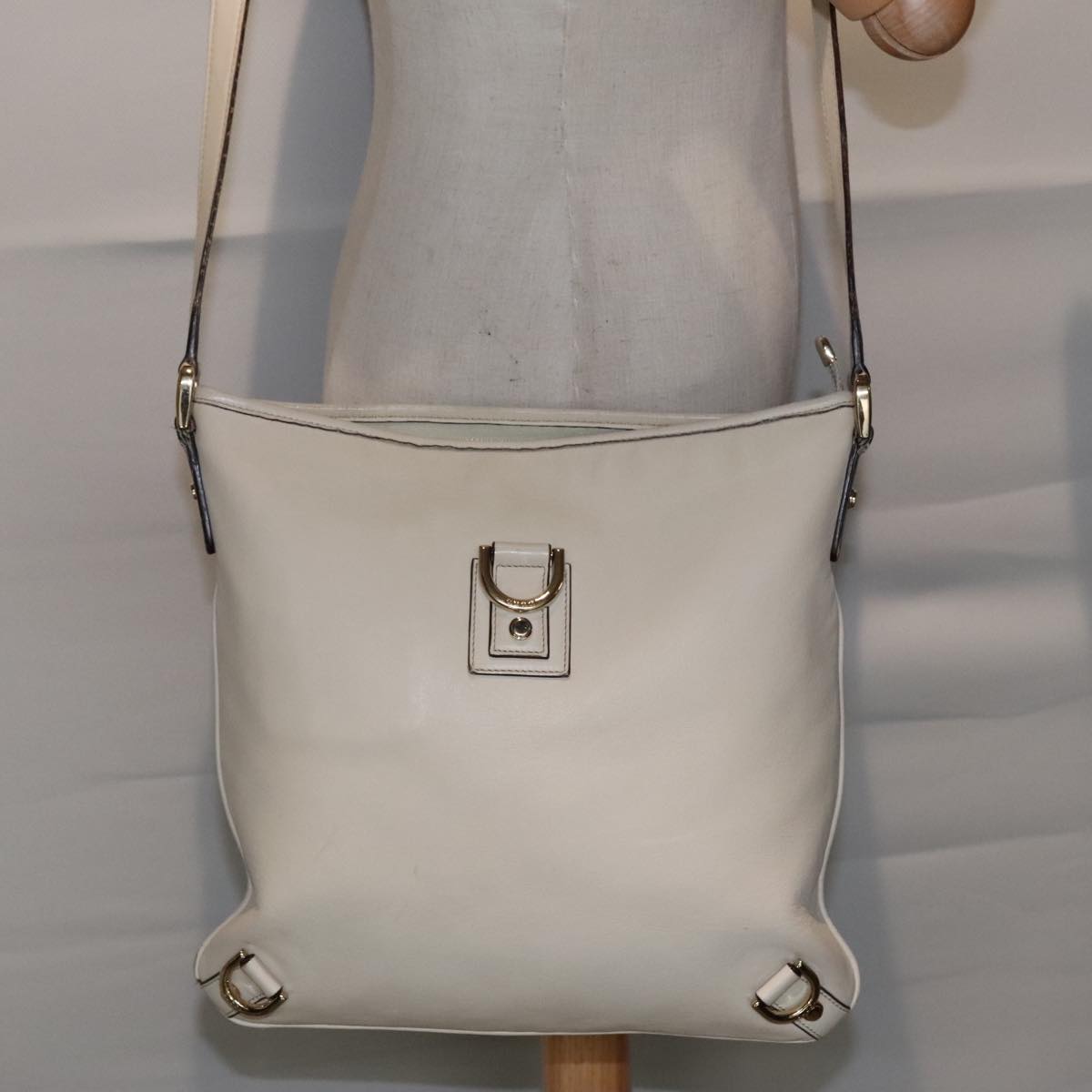 GUCCI Shoulder Bag Leather White Gold 131326 Auth 85767