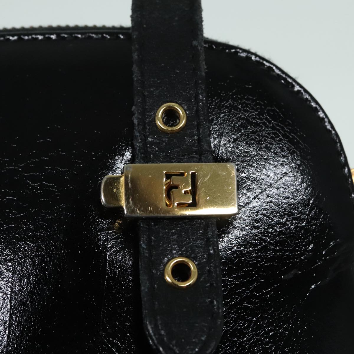 FENDI Hand Bag Leather 2way Black Gold Auth 85768