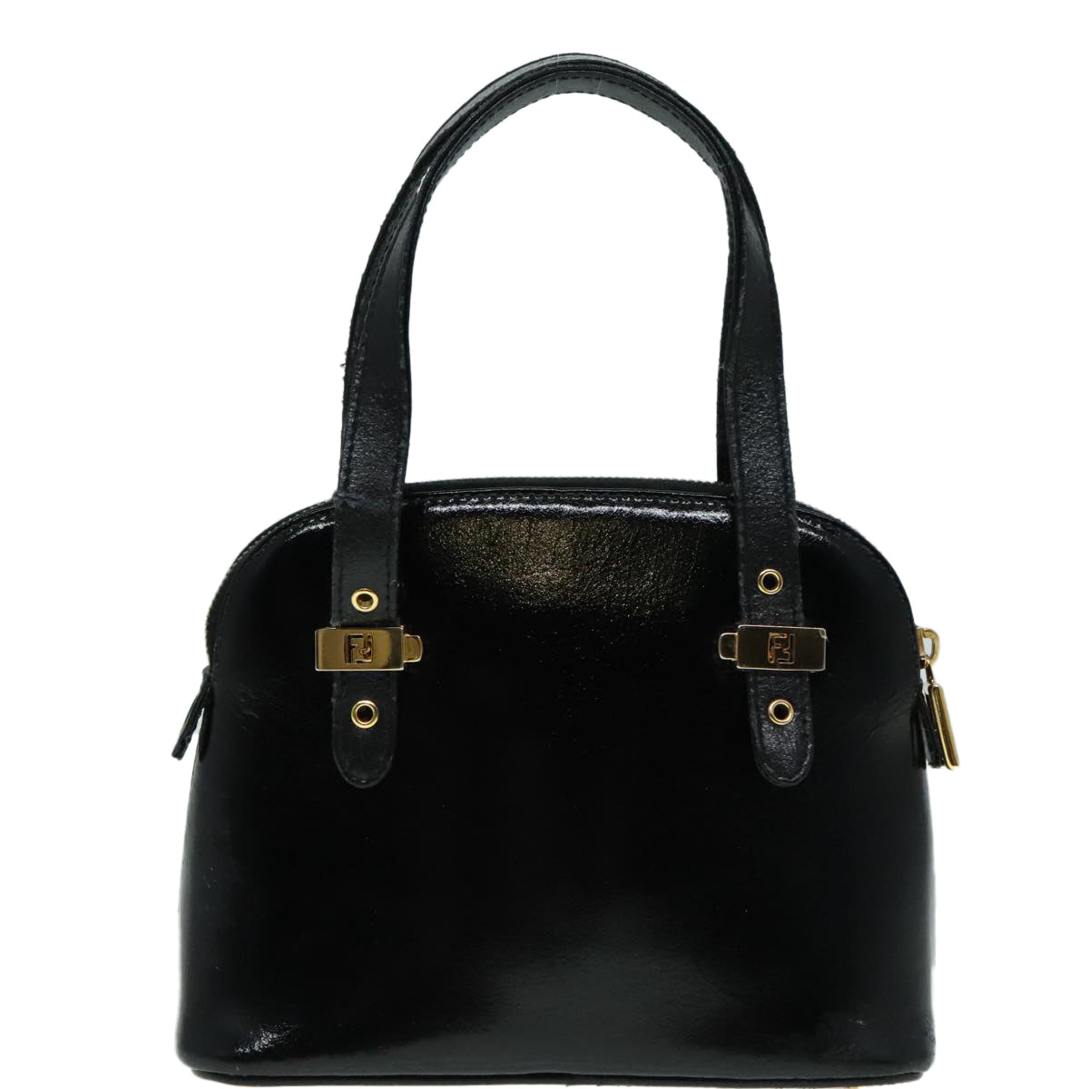 FENDI Hand Bag Leather 2way Black Gold Auth 85768 - 0