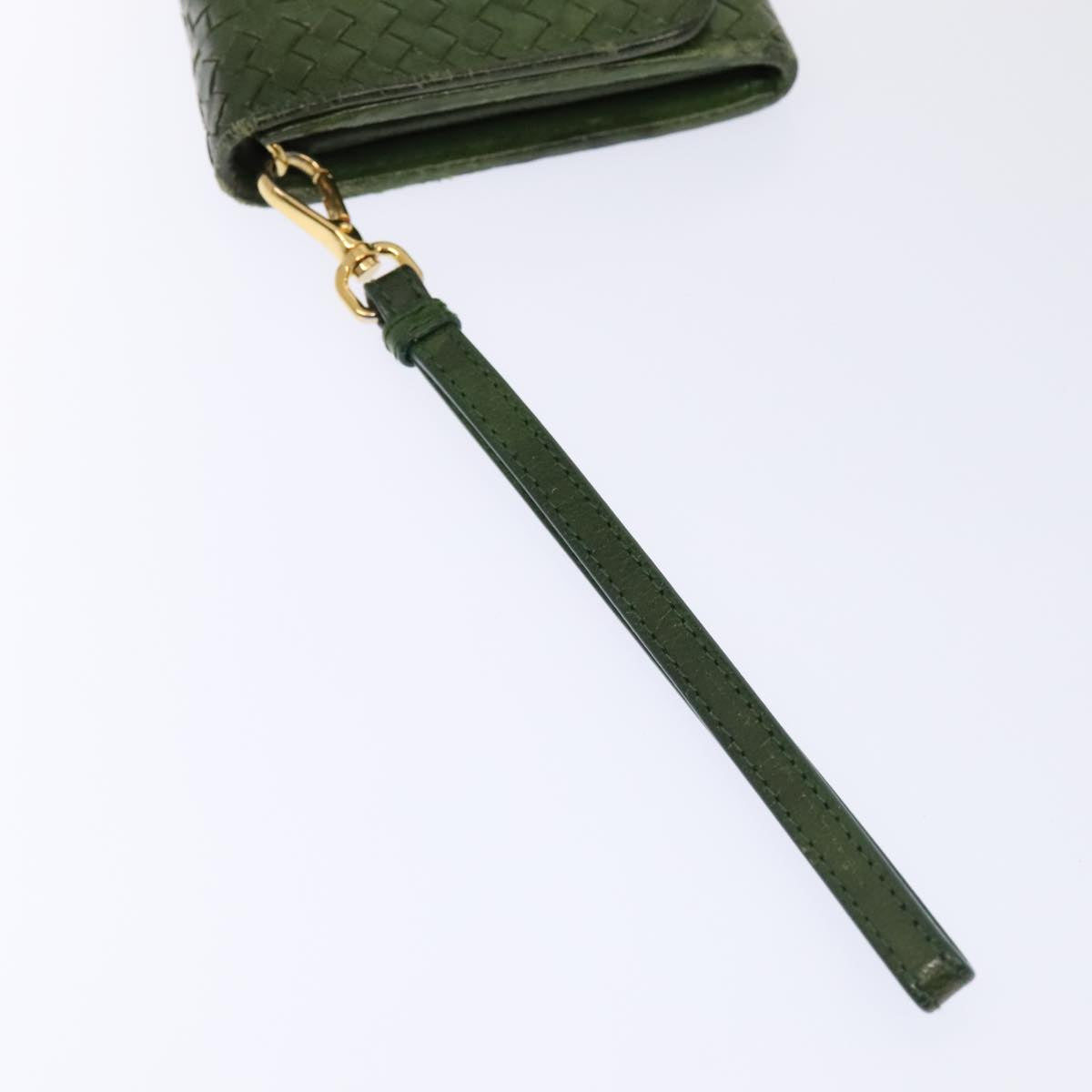 PRADA Wallet Leather Green Gold Auth 85772