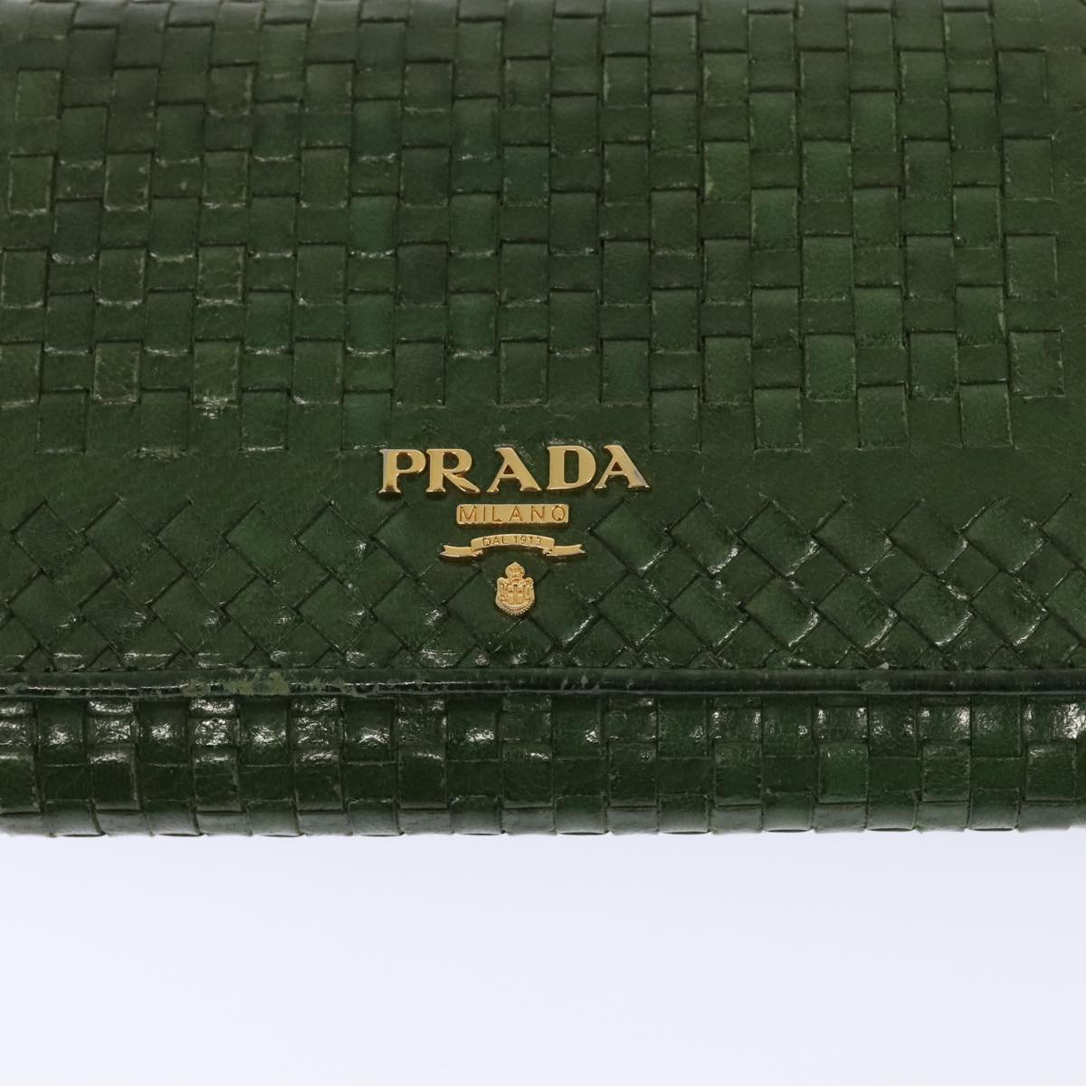 PRADA Wallet Leather Green Gold Auth 85772