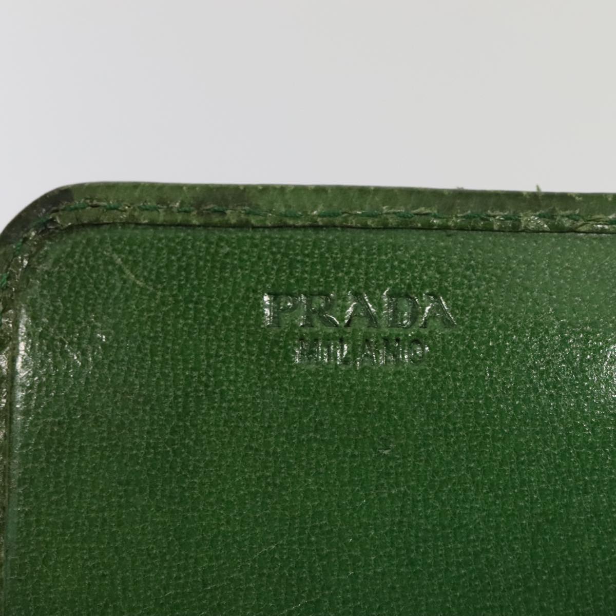 PRADA Wallet Leather Green Gold Auth 85772