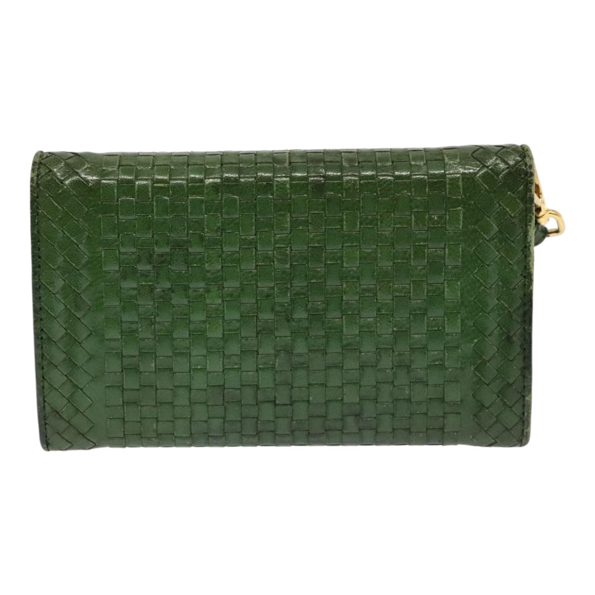 PRADA Wallet Leather Green Gold Auth 85772 - 0