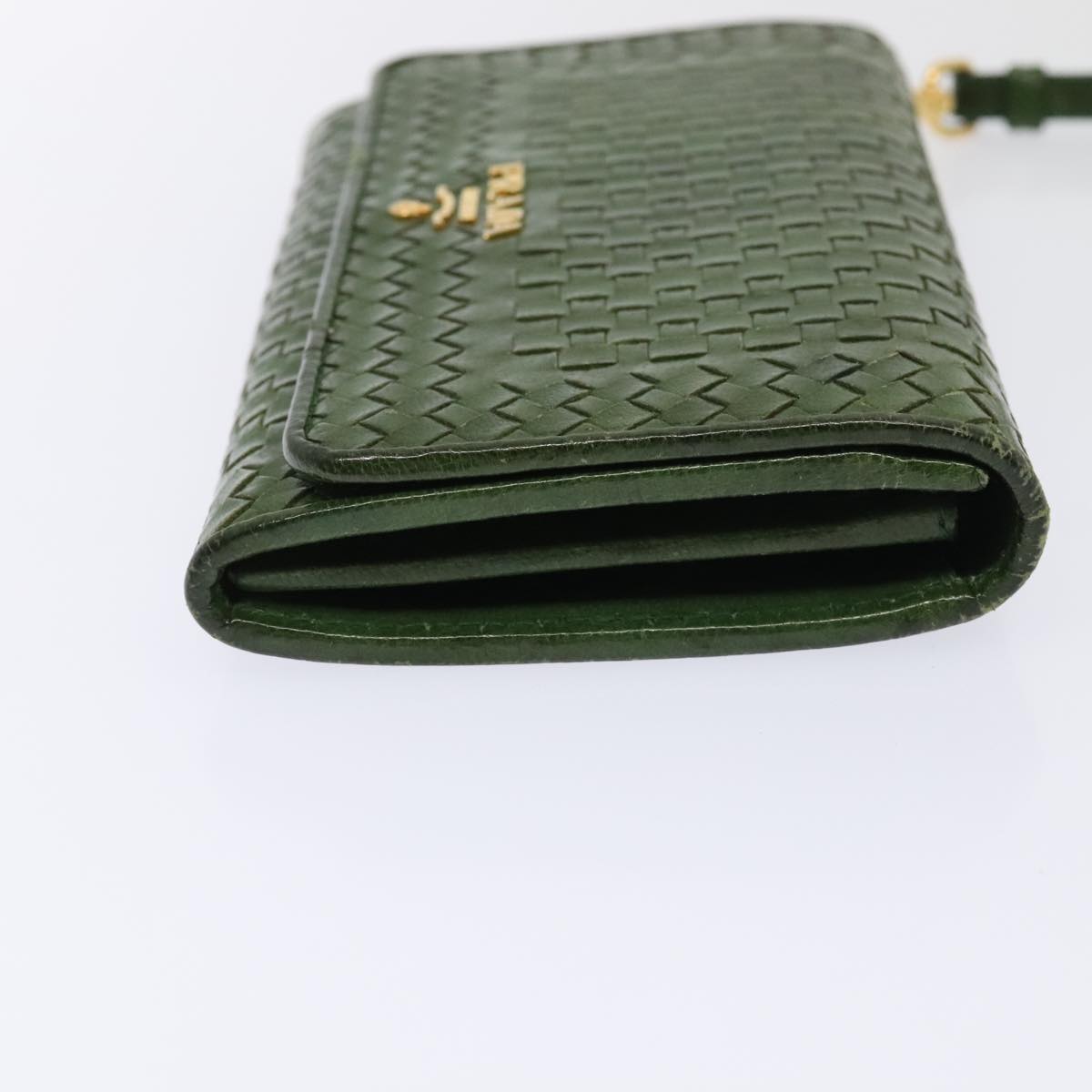 PRADA Wallet Leather Green Gold Auth 85772