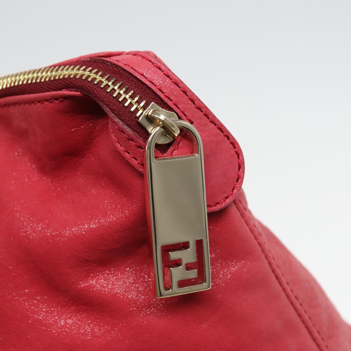 FENDI Tote Bag Leather Gold Red Auth 85774