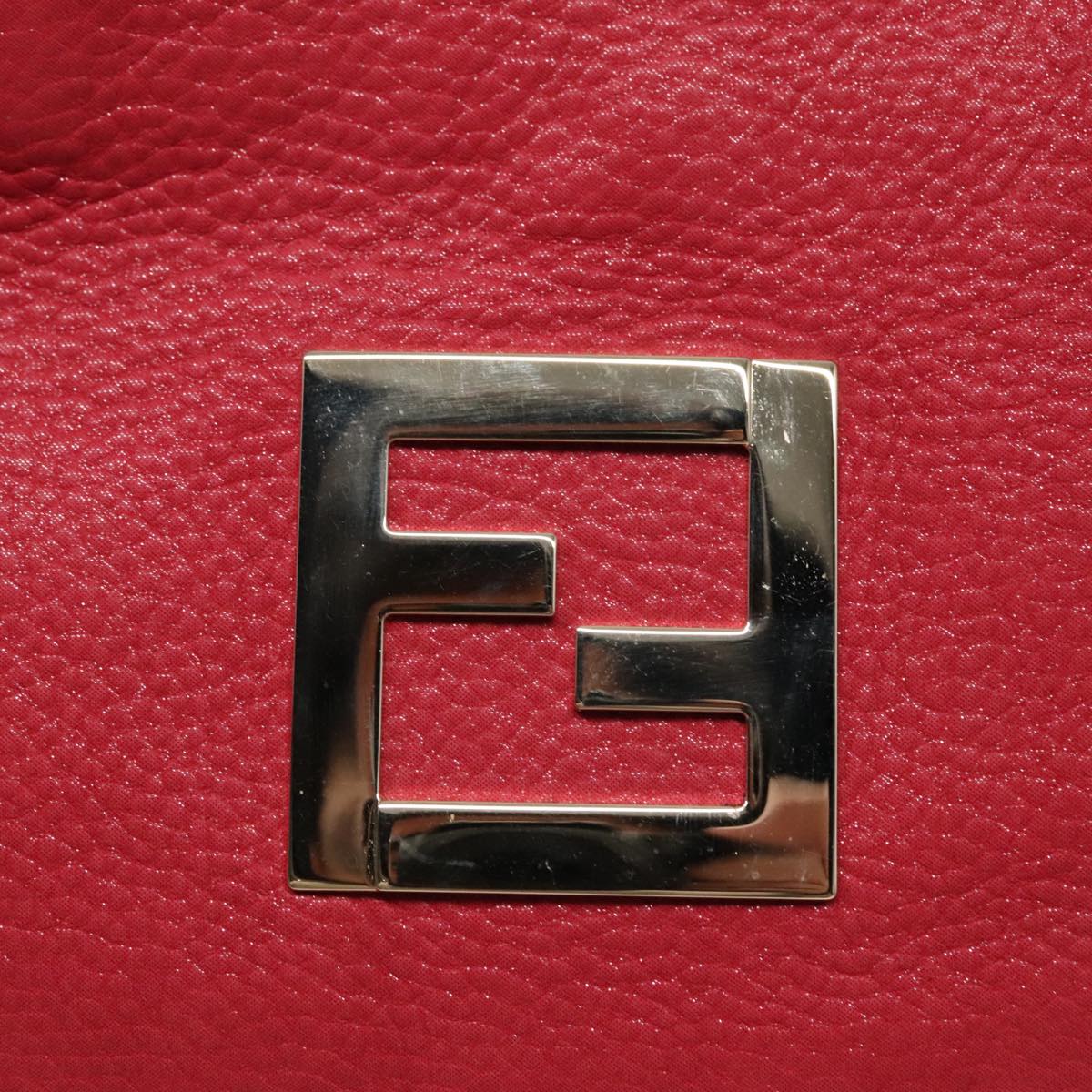 FENDI Tote Bag Leather Gold Red Auth 85774