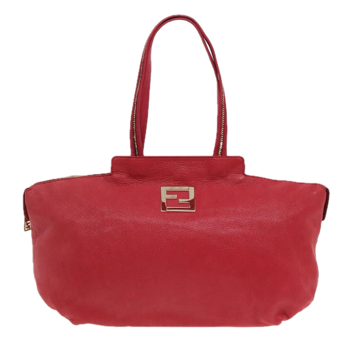 FENDI Tote Bag Leather Gold Red Auth 85774