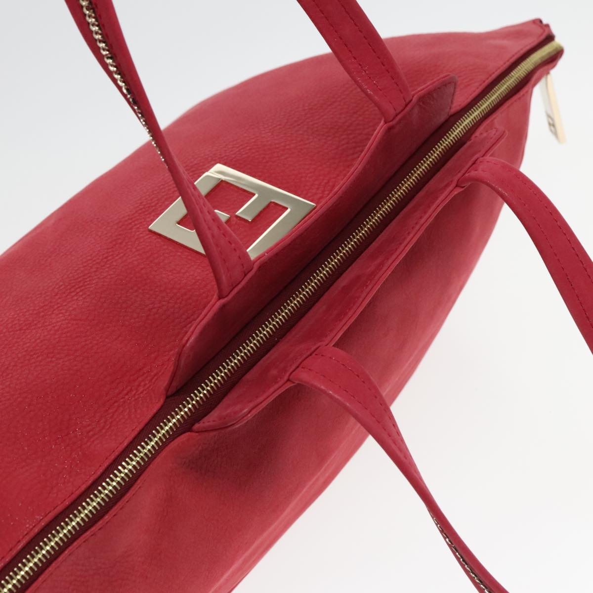 FENDI Tote Bag Leather Gold Red Auth 85774