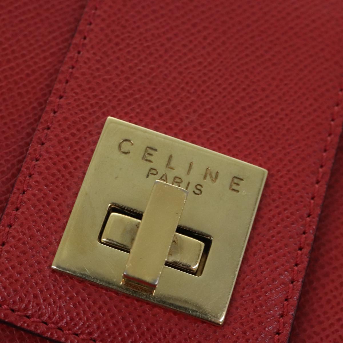 CELINE Tote Bag Leather Gold Red Auth 85782